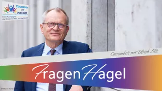 Fragenhagel: Diakonie-Präsident Ulrich Lilie stellt sich den Fragen von Zora Kiesow und Philipp Fuchs. 