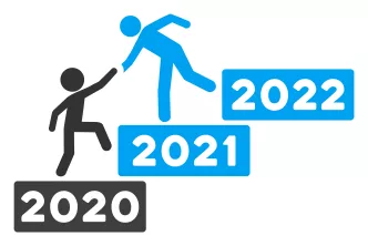 Ein Strichmännchen hilft einem anderen, die Stufe zu 2022 zu ersteigen.