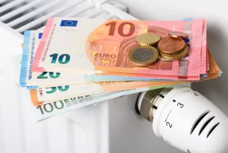 Mehrere Euro-Banknoten liegen auf einer Heizung.